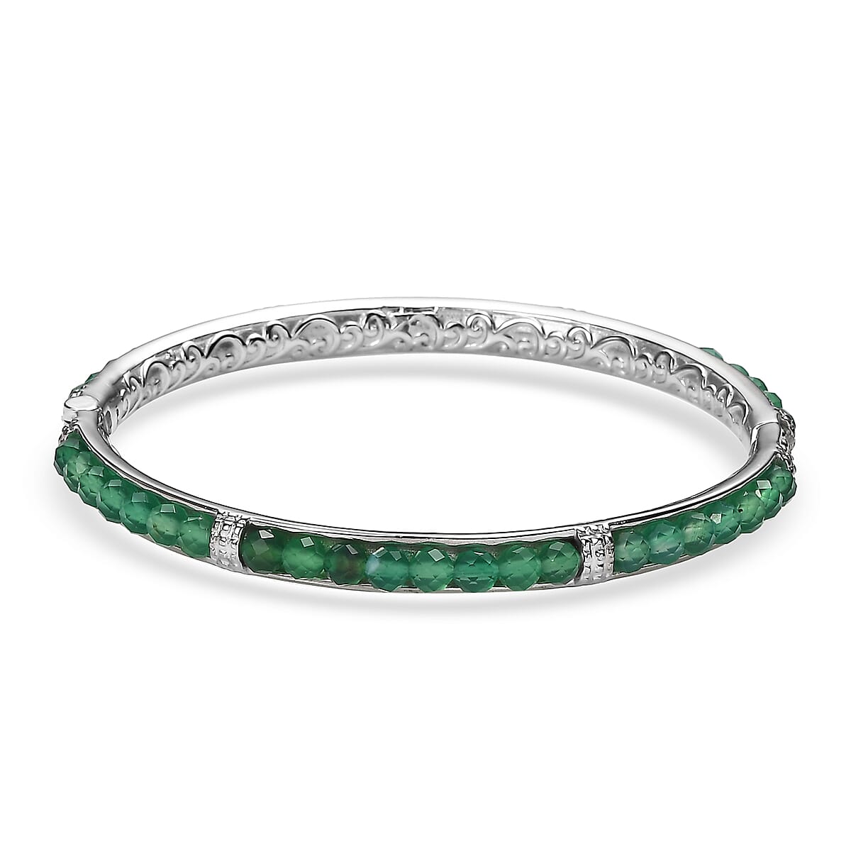 Green Agate 22.00 ctw Bangle Bracelet in Stainless Steel (7.25 In) image number 4