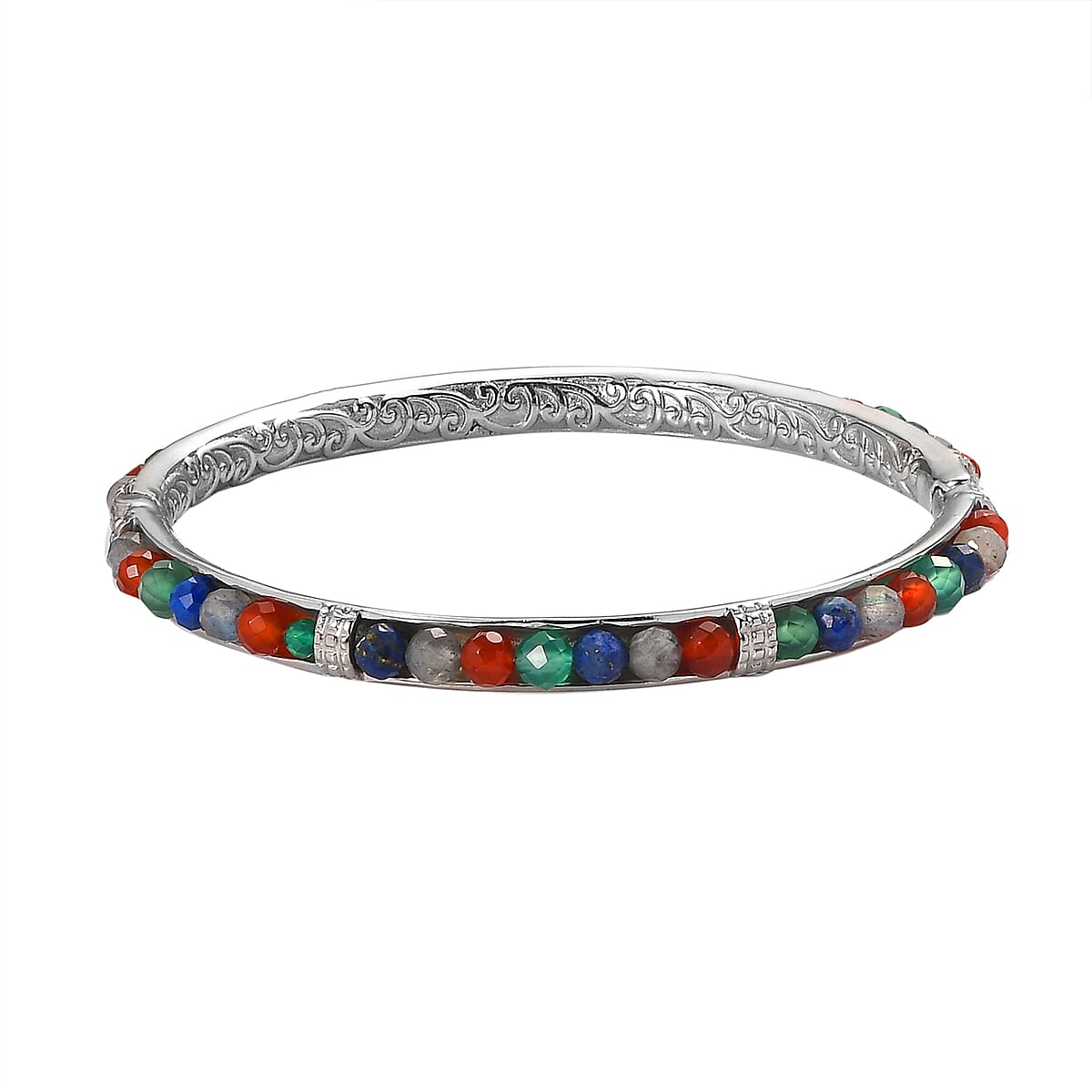 Multi Gemstone 18.00 ctw Bangle Bracelet in Stainless Steel (7.25 In) image number 0