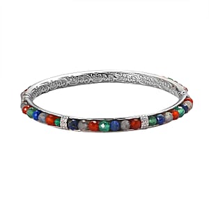 Multi Gemstone 18.00 ctw Bangle Bracelet in Stainless Steel (7.25 In)