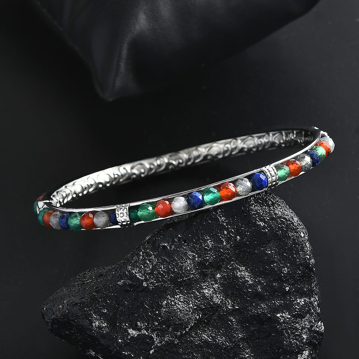 Multi Gemstone 18.00 ctw Bangle Bracelet in Stainless Steel (7.25 In) image number 1