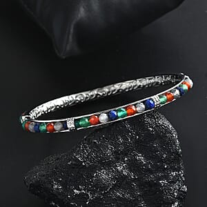 Multi Gemstone 18.00 ctw Bangle Bracelet in Stainless Steel (7.25 In)