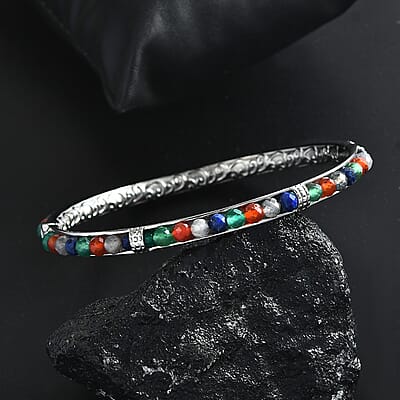 Multi Gemstone 18.00 ctw Bangle Bracelet in Stainless Steel (7.25 In)