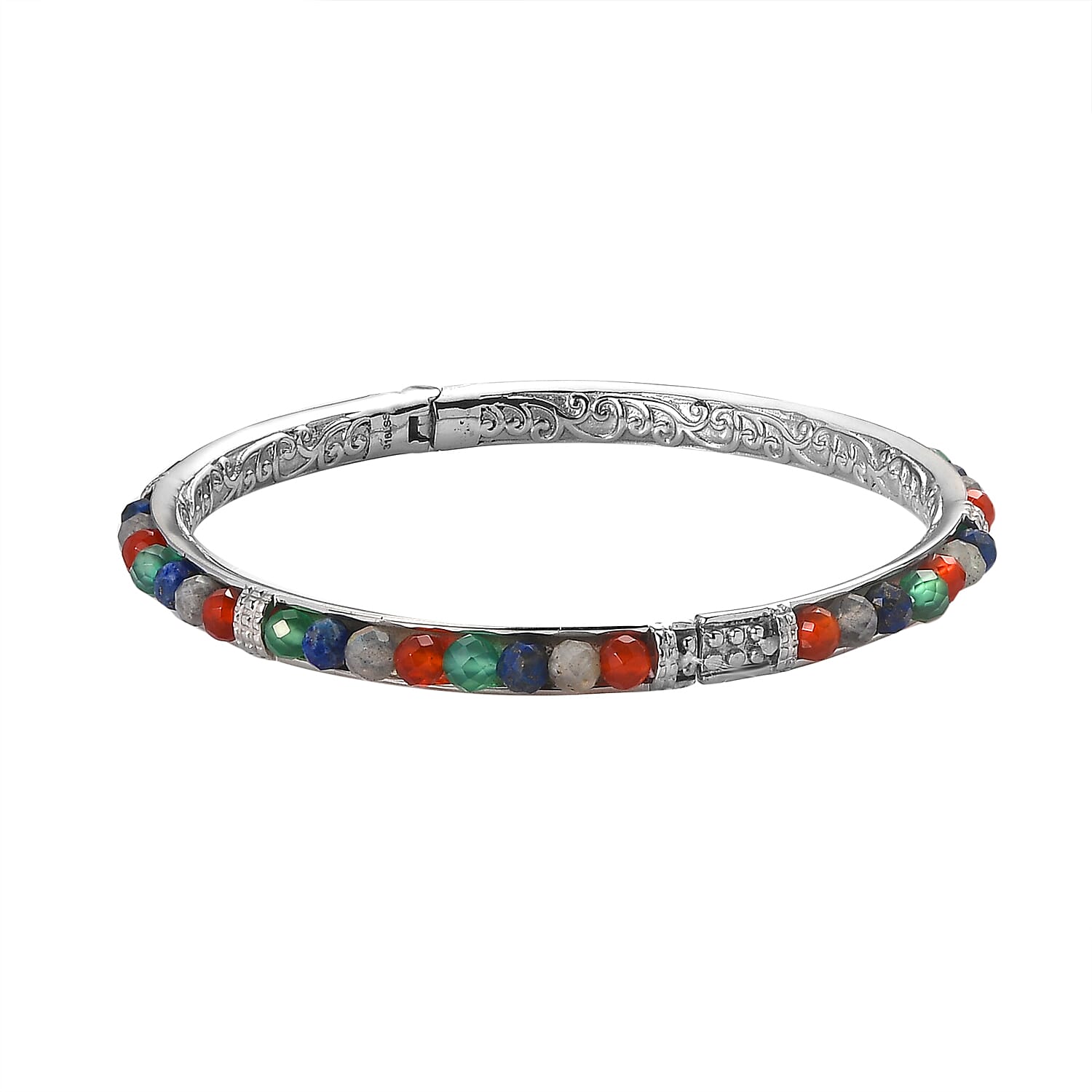 Multi Gemstone 18.00 ctw Bangle Bracelet in Stainless Steel (7.25 In)