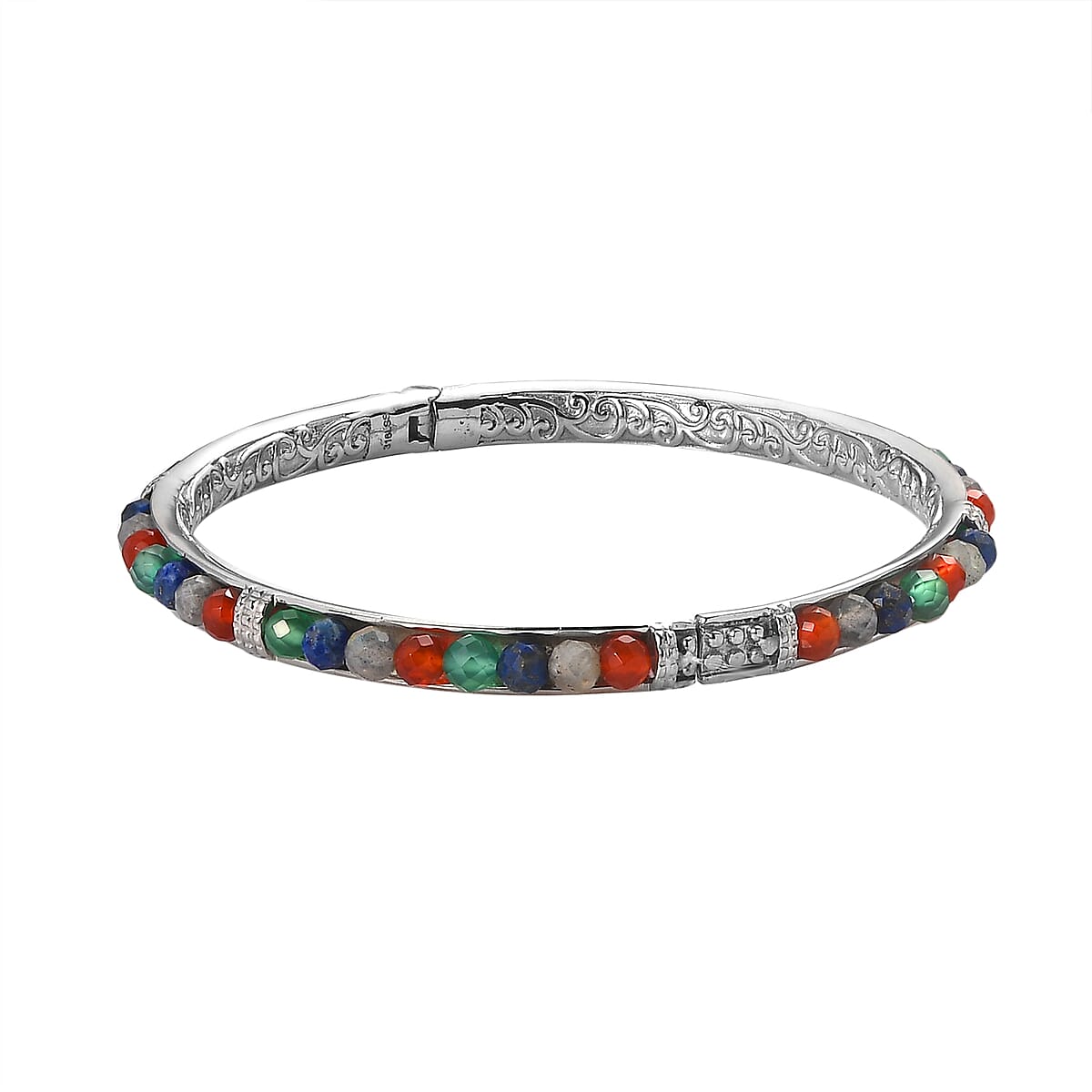 Multi Gemstone 18.00 ctw Bangle Bracelet in Stainless Steel (7.25 In) image number 3