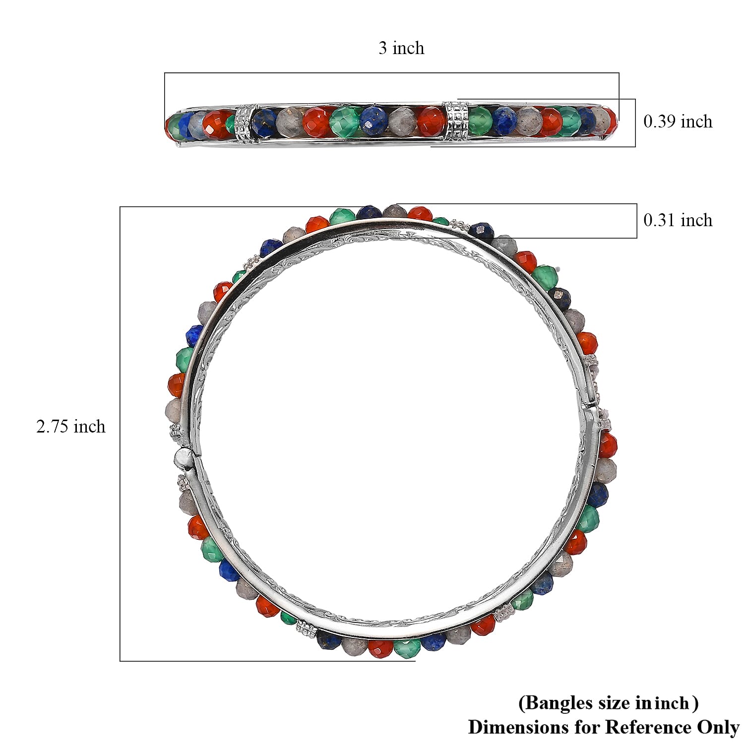 Multi Gemstone 18.00 ctw Bangle Bracelet in Stainless Steel (7.25 In)