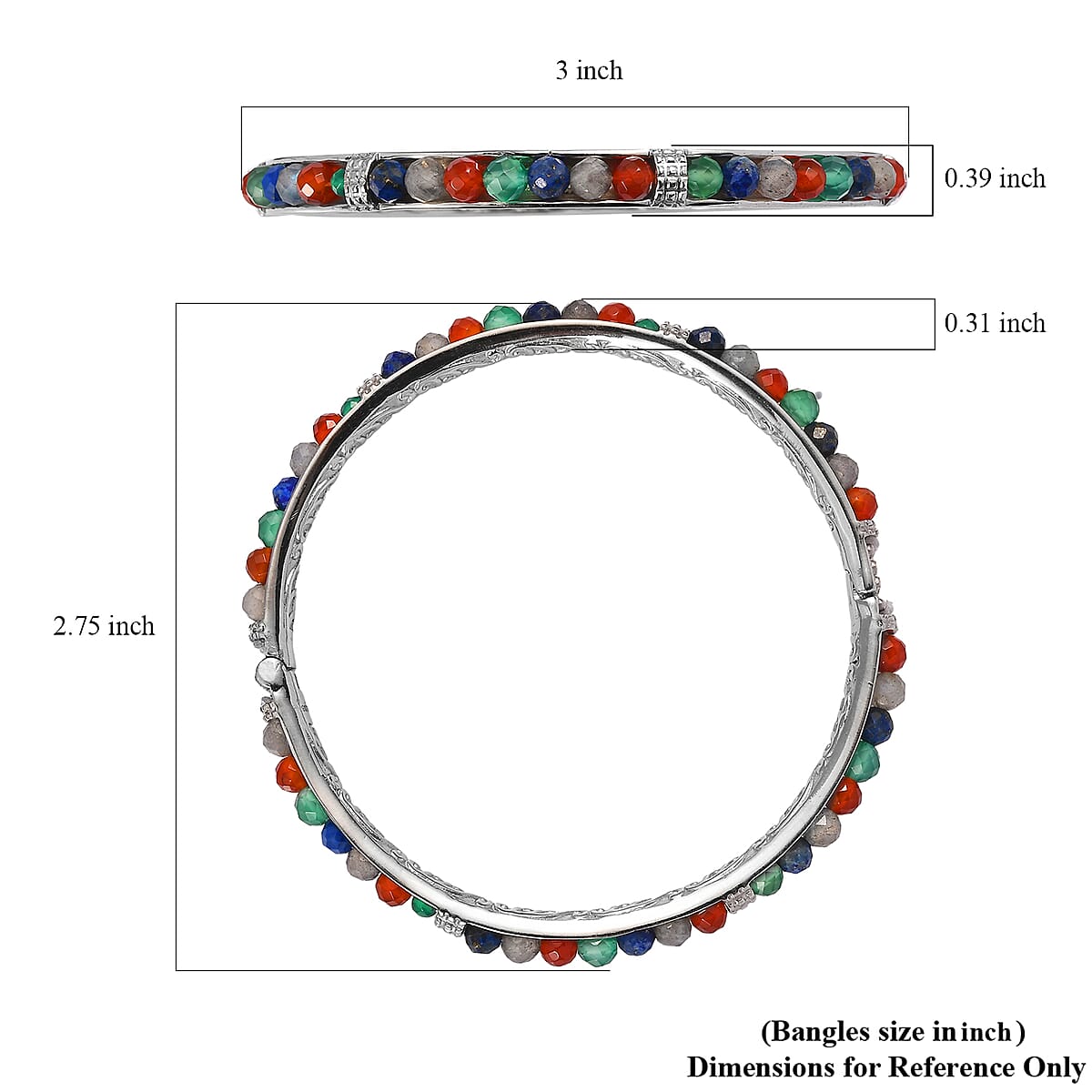 Multi Gemstone 18.00 ctw Bangle Bracelet in Stainless Steel (7.25 In) image number 4