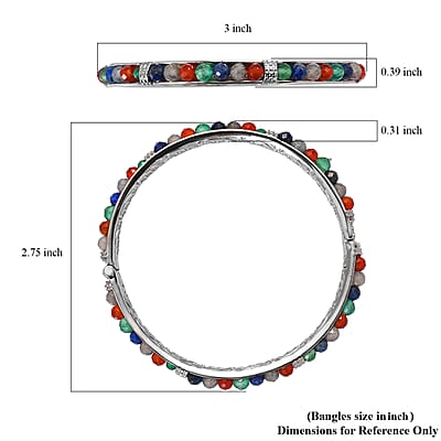 Multi Gemstone 18.00 ctw Bangle Bracelet in Stainless Steel (7.25 In)