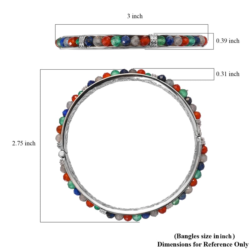 Multi Gemstone 18.00 ctw Bangle Bracelet in Stainless Steel (7.25 In)