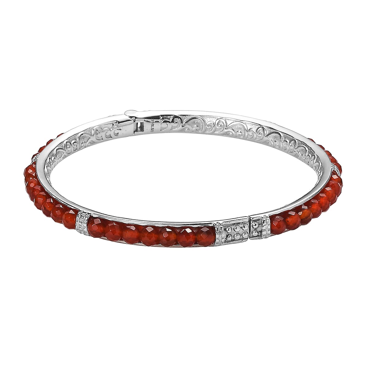 Carnelian 19.50 ctw Bangle Bracelet in Stainless Steel (7.25 In) image number 3