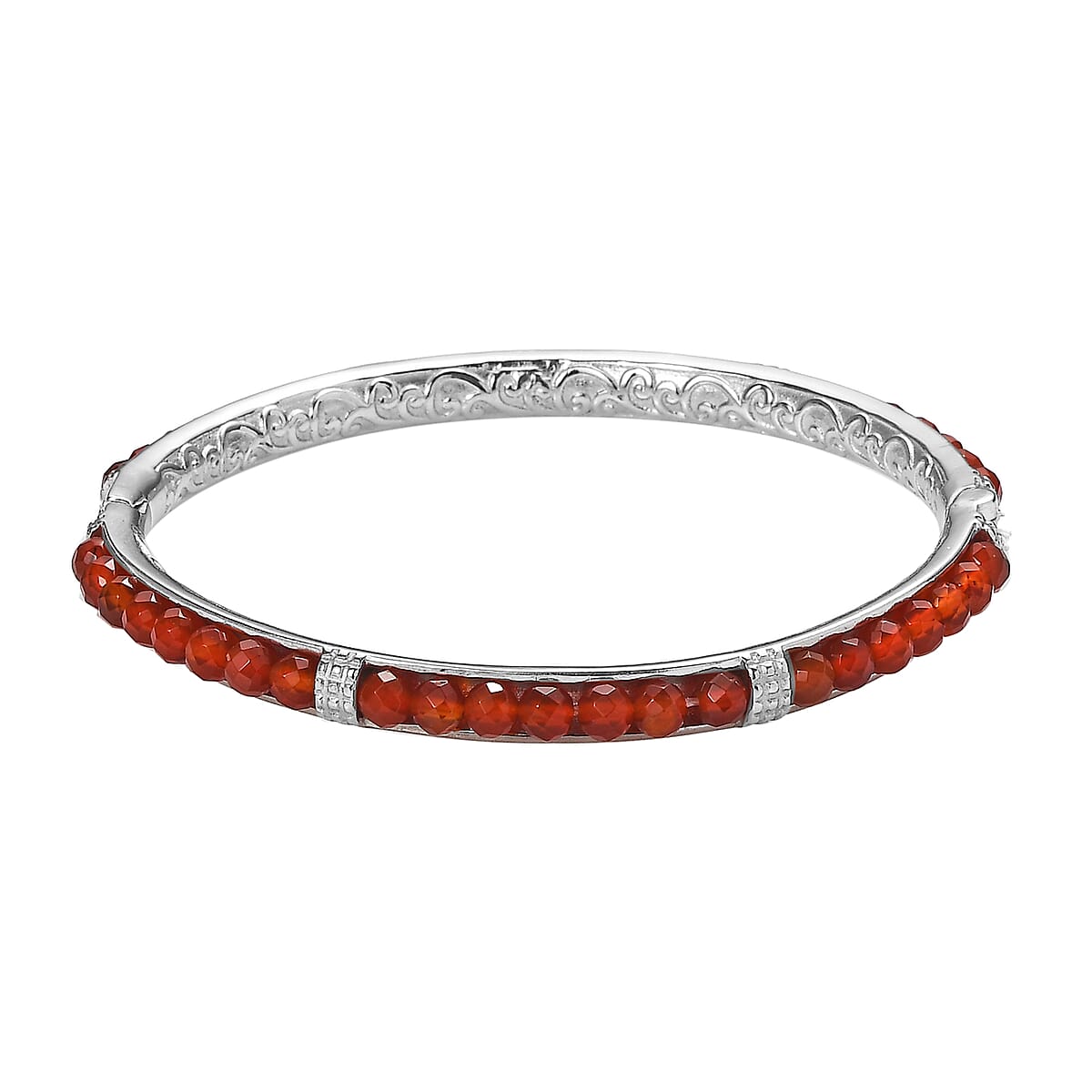 Carnelian 19.50 ctw Bangle Bracelet in Stainless Steel (7.25 In) image number 4