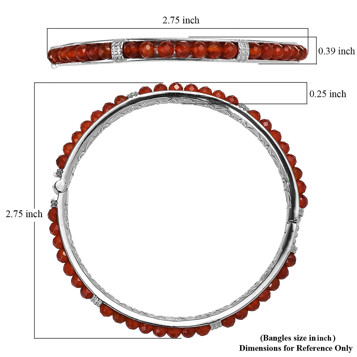Carnelian 19.50 ctw Bangle Bracelet in Stainless Steel (7.25 In) image number 5