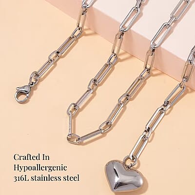 Heart Necklace in Stainless Steel 22 Inches