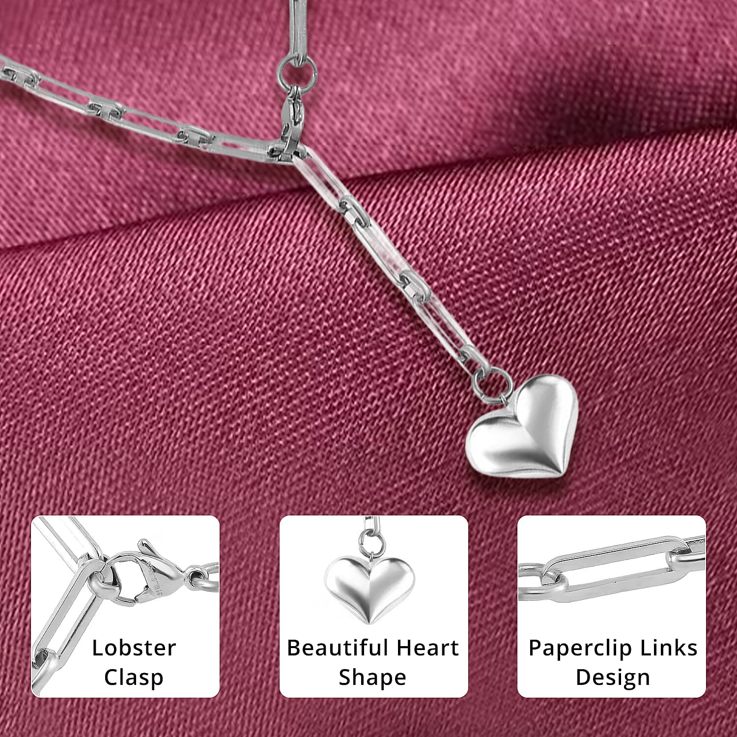 Heart Necklace in Stainless Steel 22 Inches