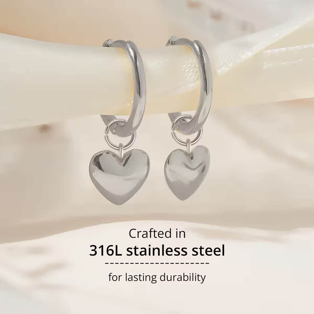 Heart Hoop Earrings in Stainless Steel image number 2