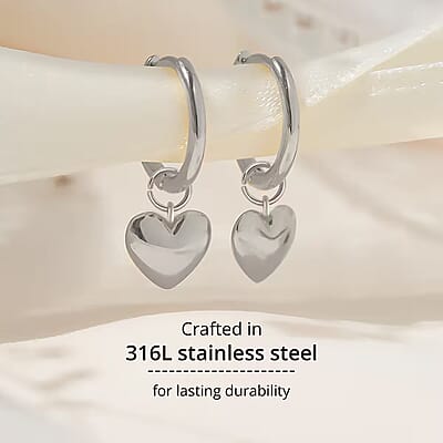 Heart Hoop Earrings in Stainless Steel