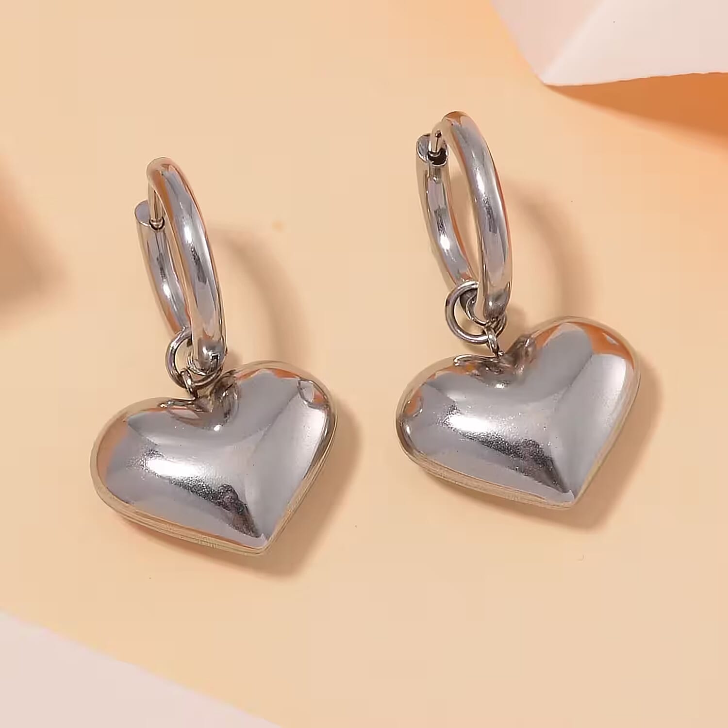 Heart Hoop Earrings in Stainless Steel