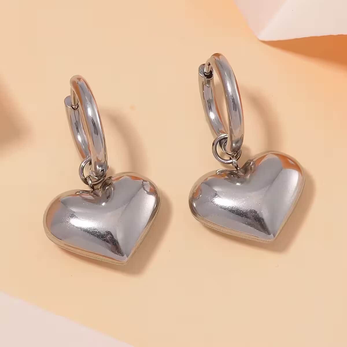 Heart Hoop Earrings in Stainless Steel image number 4