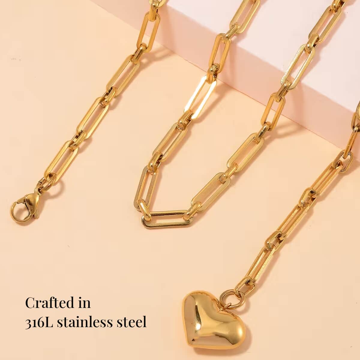 Heart Necklace in ION Plated Yellow Gold Stainless Steel 22 Inches image number 2