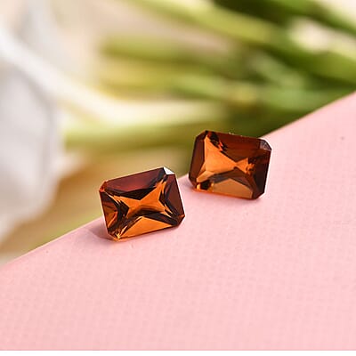 Brazilian Cherry Citrine Set of 2 (Oct 8x6 mm) 2.22 ctw Loose Gemstone