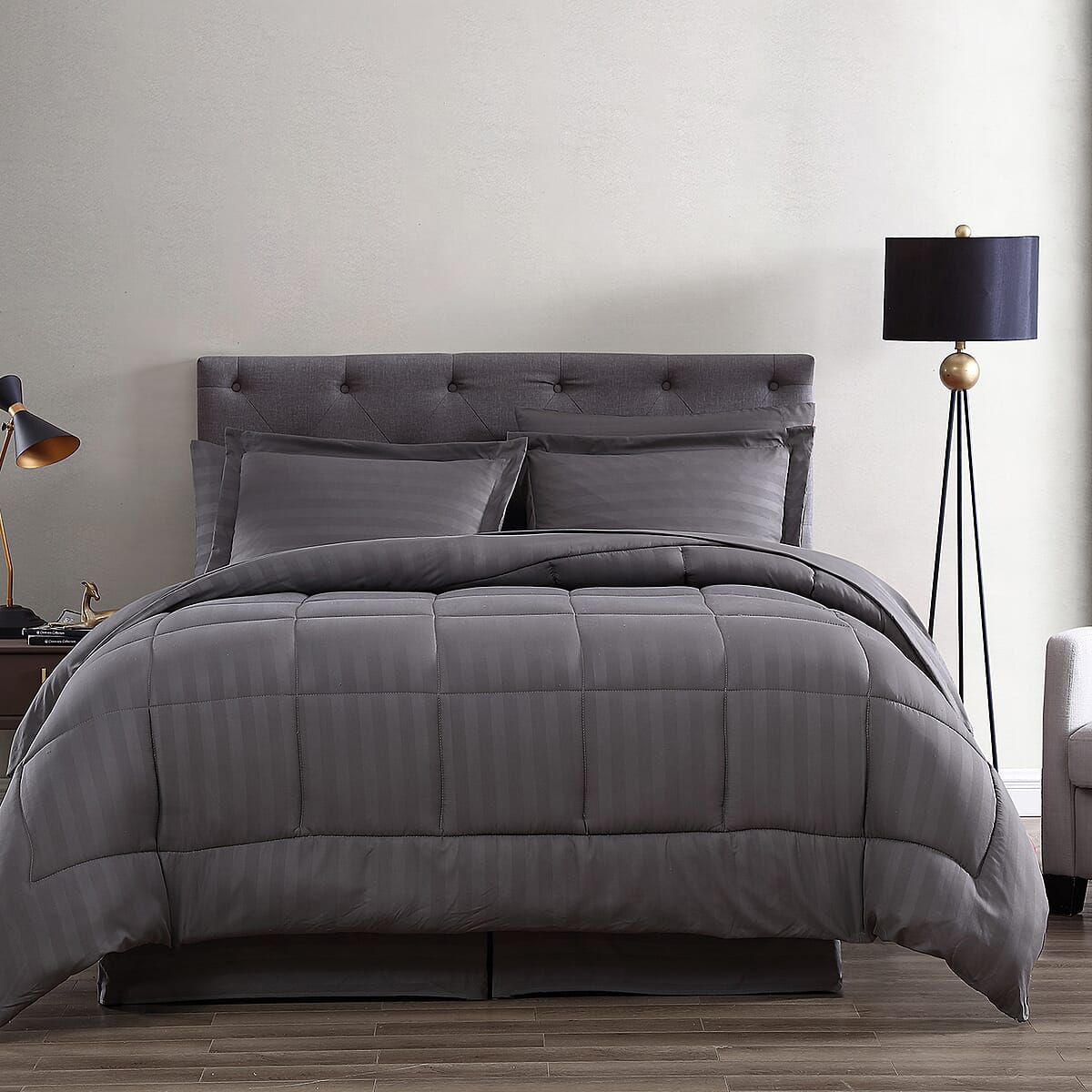 The Nesting Company Maple Dobby Gray Stripe 8pcs Bed Comforter Set in a Bag - King image number 1