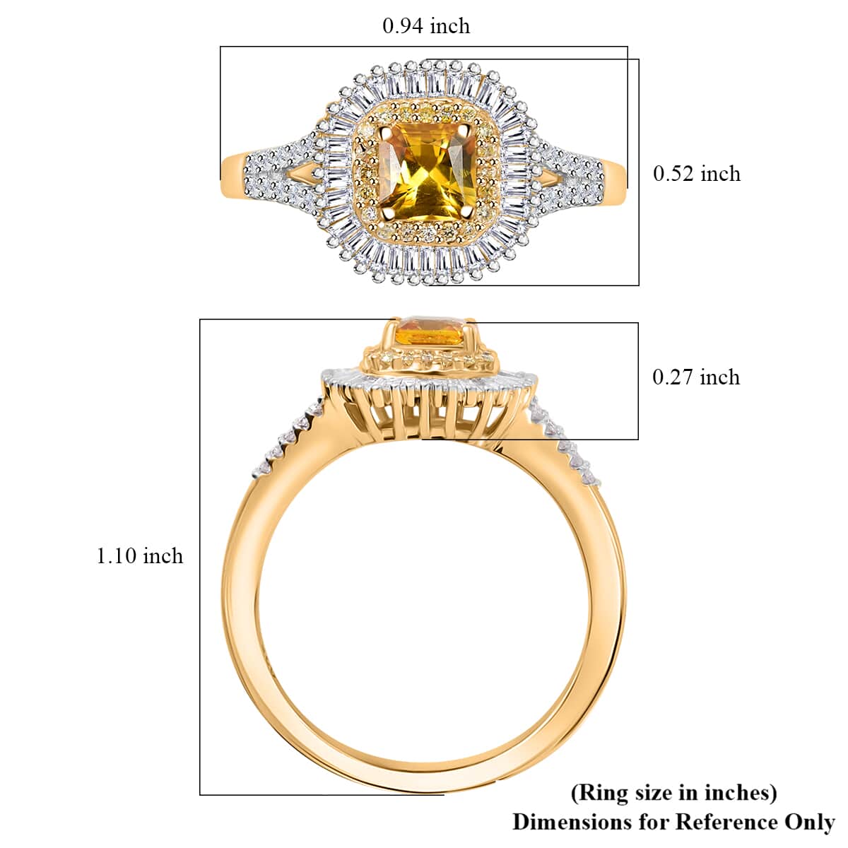 Doorbuster Certified & Appraised Luxoro 14K Yellow Gold AAA Songea Sapphire, White and Yellow Diamond (I2) (0.62 cts) Double Halo Ring (Size 7.0) (Del. in 7-10 Days) 1.45 ctw image number 5