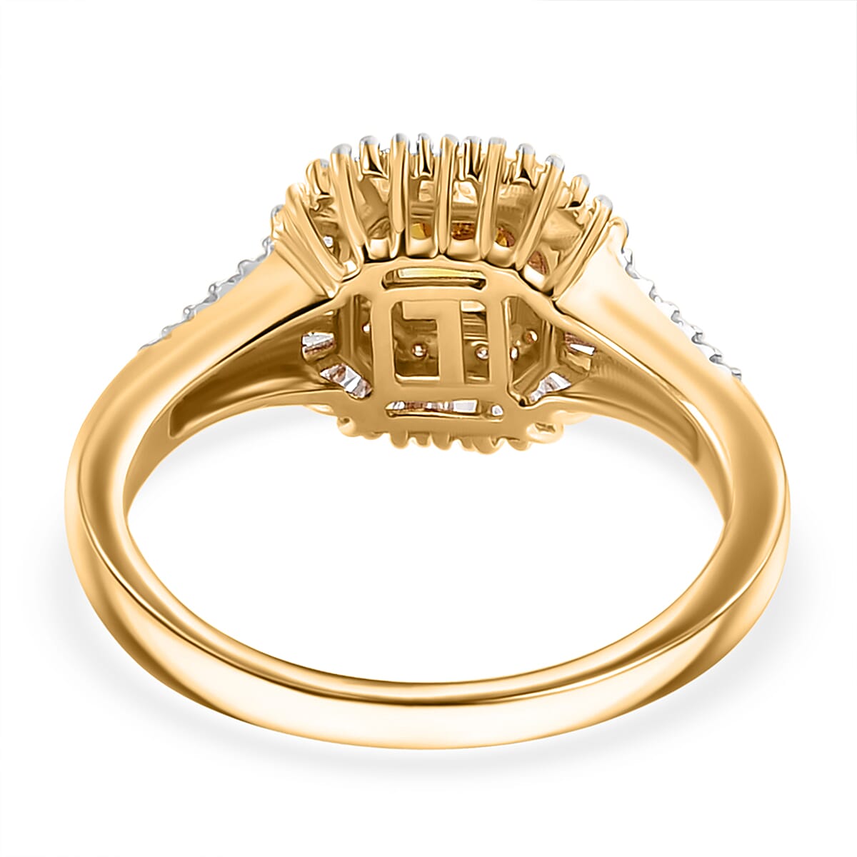 Certified & Appraised Luxoro AAA Songea Sapphire, I2 White and Yellow Diamond 1.45 ctw Double Halo Ring in 14K Yellow Gold (Size 7.0) image number 4