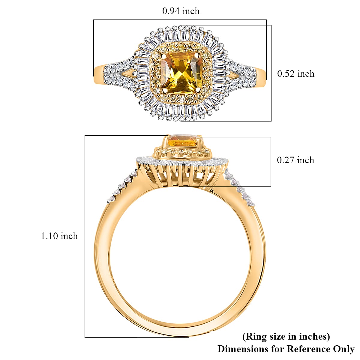 Certified & Appraised Luxoro AAA Songea Sapphire, I2 White and Yellow Diamond 1.45 ctw Double Halo Ring in 14K Yellow Gold (Size 7.0) image number 5