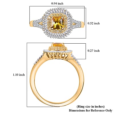 Certified & Appraised Luxoro AAA Songea Sapphire, White and Yellow Diamond I2 1.45 ctw Double Halo Ring in 14K Yellow Gold (Size  8.0)