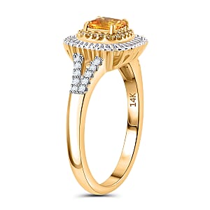 Certified & Appraised Luxoro AAA Songea Sapphire, I2 White and Yellow Diamond 1.45 ctw Double Halo Ring in 14K Yellow Gold (Size 9.0)