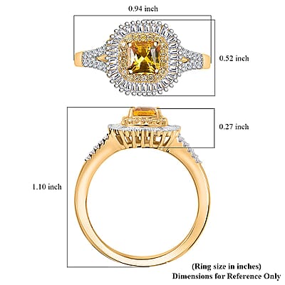 Certified & Appraised Luxoro AAA Songea Sapphire, White and Yellow Diamond I2 1.45 ctw Double Halo Ring in 14K Yellow Gold (Size  9.0)