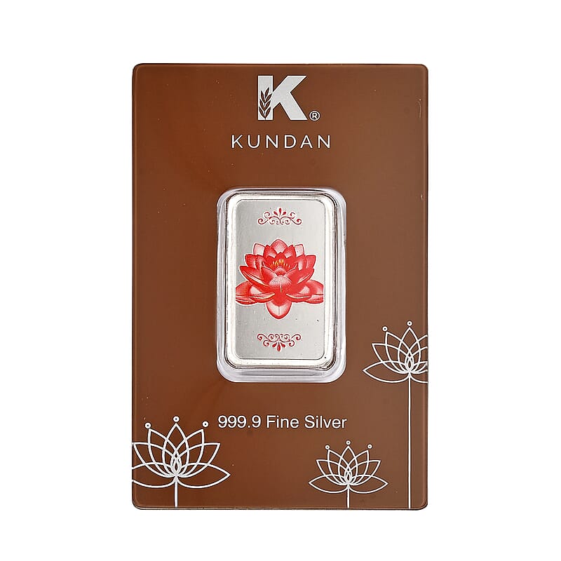 Kundan 999.9 Fine Silver Lotus Bar 20 Grams