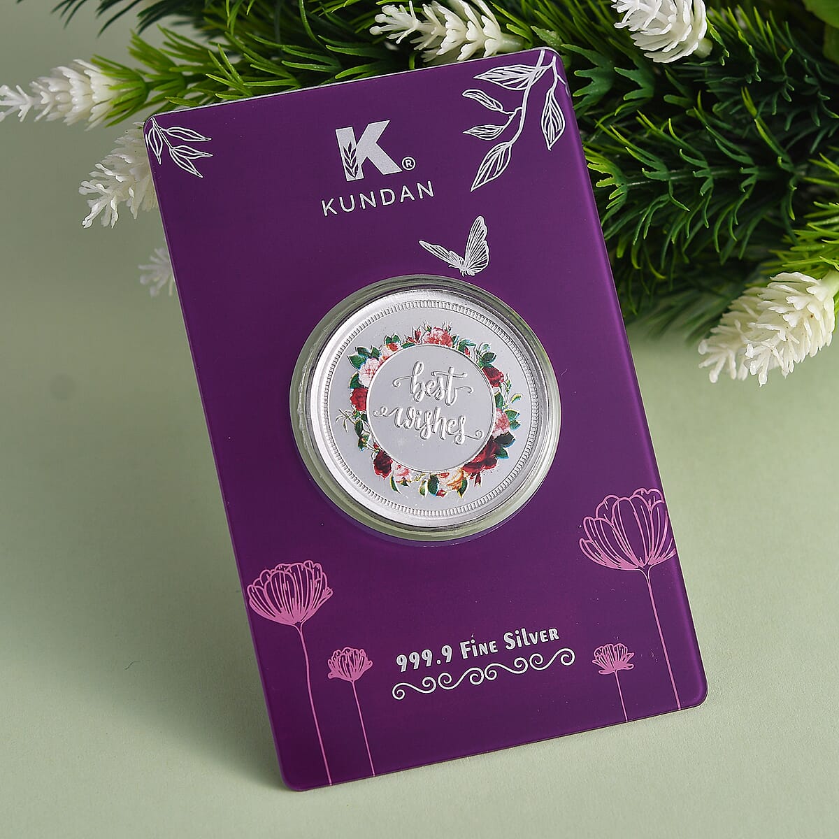 Kundan 999.9 Fine Silver Best Wishes Coin 20 Grams image number 1