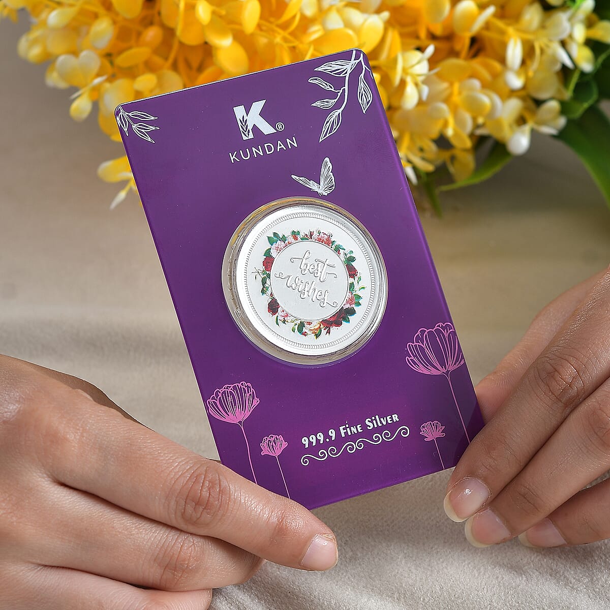 Kundan 999.9 Fine Silver Best Wishes Coin 20 Grams image number 2