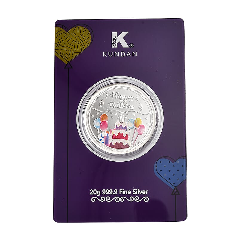 Kundan 999.9 Fine Silver Happy Birthday Coin 20 Grams