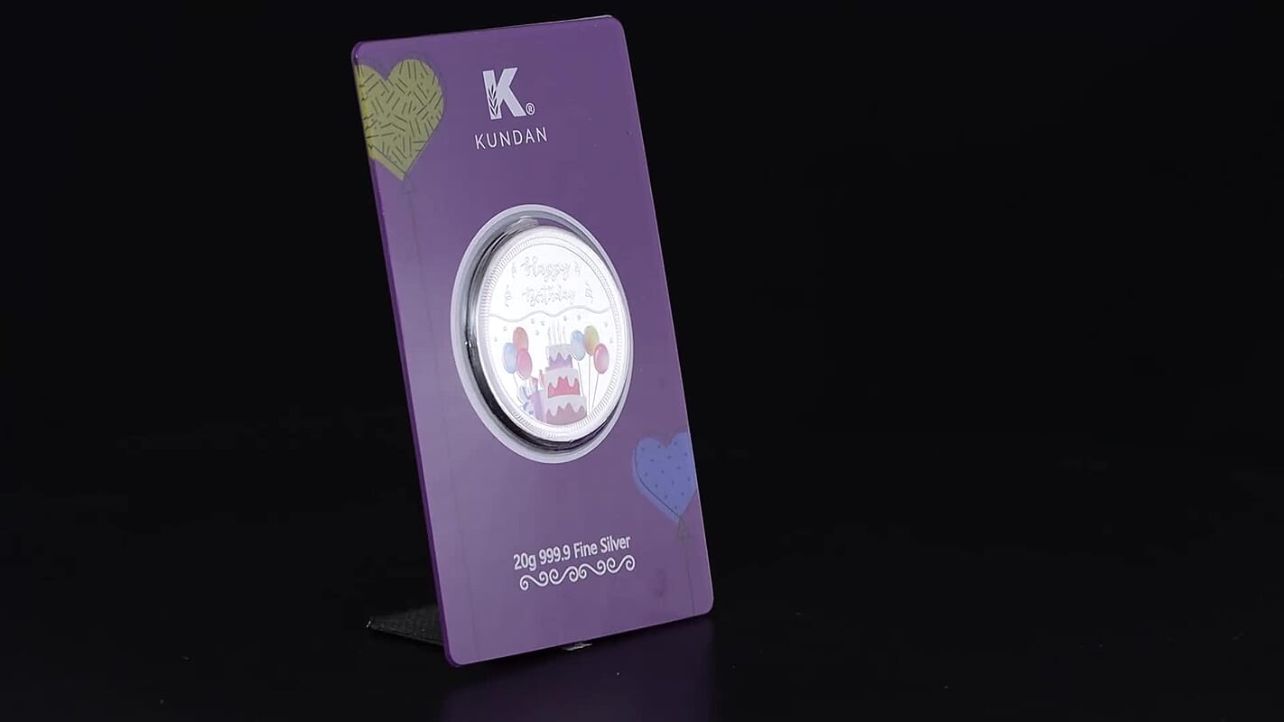 Kundan 999.9 Fine Silver Happy Birthday Coin 20 Grams (Del. in 10-12 Days)