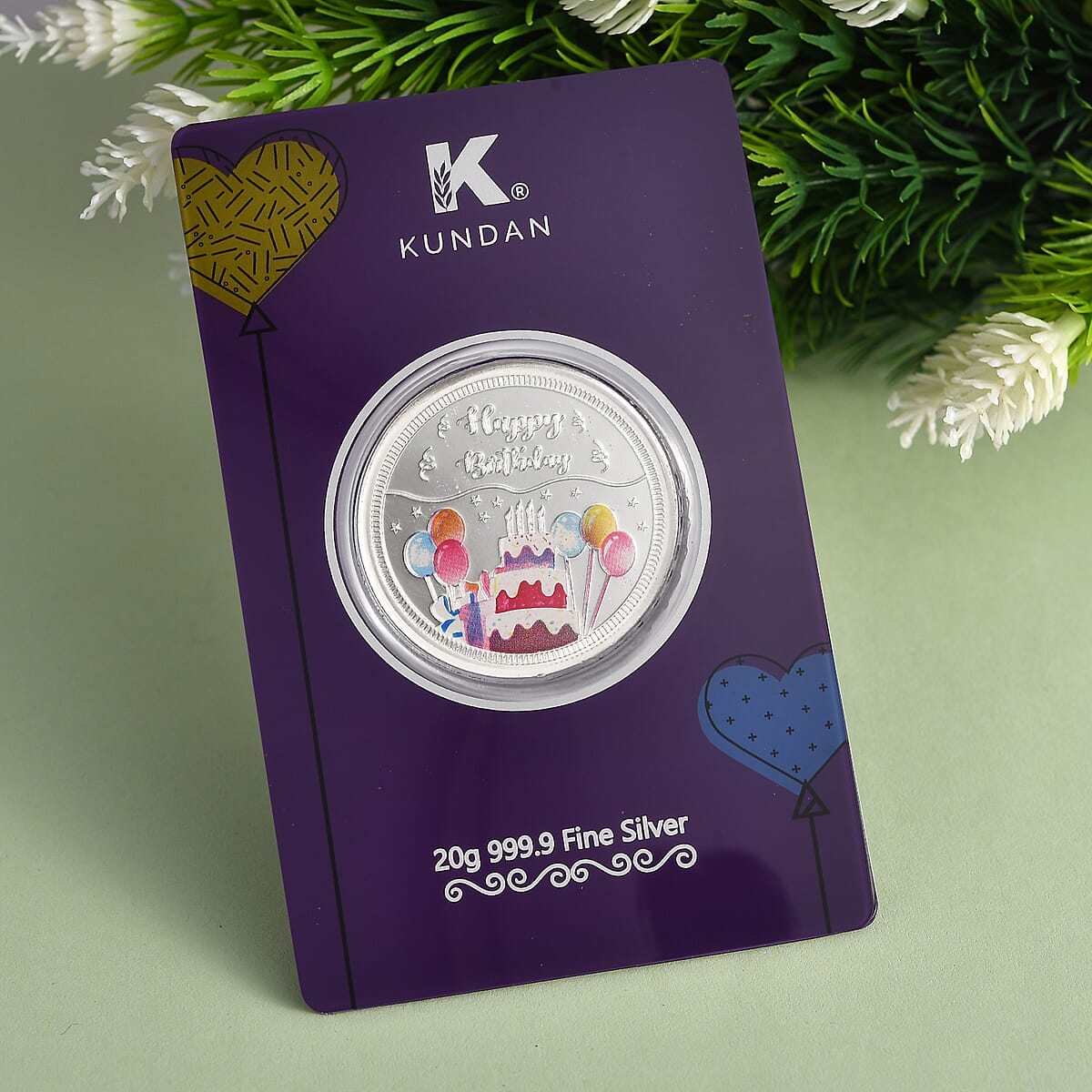 Kundan 999.9 Fine Silver Happy Birthday Coin 20 Grams (Del. in 10-12 Days) image number 1
