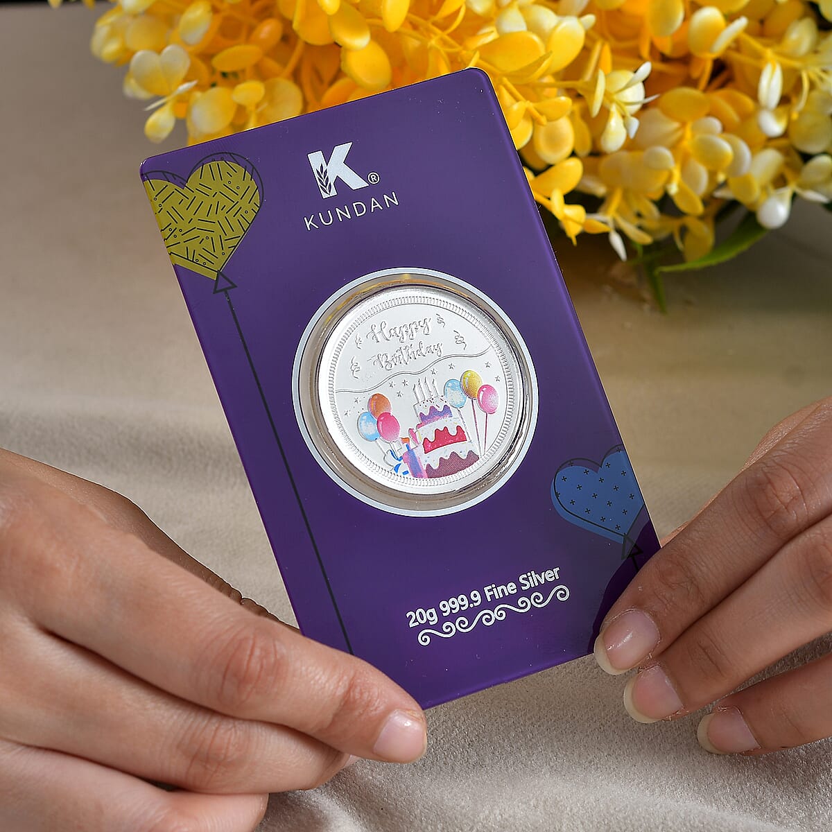 Kundan 999.9 Fine Silver Happy Birthday Coin 20 Grams (Del. in 10-12 Days) image number 2