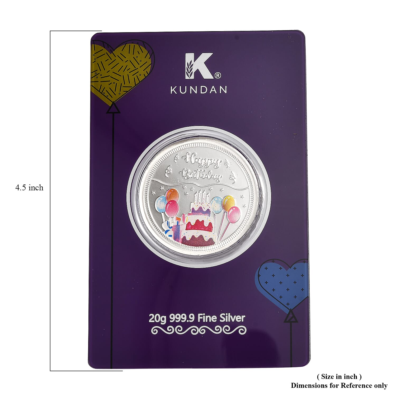 Kundan 999.9 Fine Silver Happy Birthday Coin 20 Grams