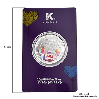 Kundan 999.9 Fine Silver Happy Birthday Coin 20 Grams