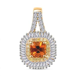 Certified & Appraised Luxoro AAA Songea Sapphire, I2 White and Yellow Diamond 1.31 ctw Double Halo Pendant in 14K Yellow Gold