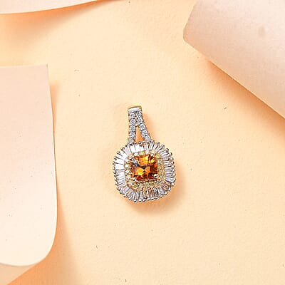 Certified & Appraised Luxoro AAA Songea Sapphire, I2 White and Yellow Diamond 1.31 ctw Double Halo Pendant without Chain in 14K Yellow Gold