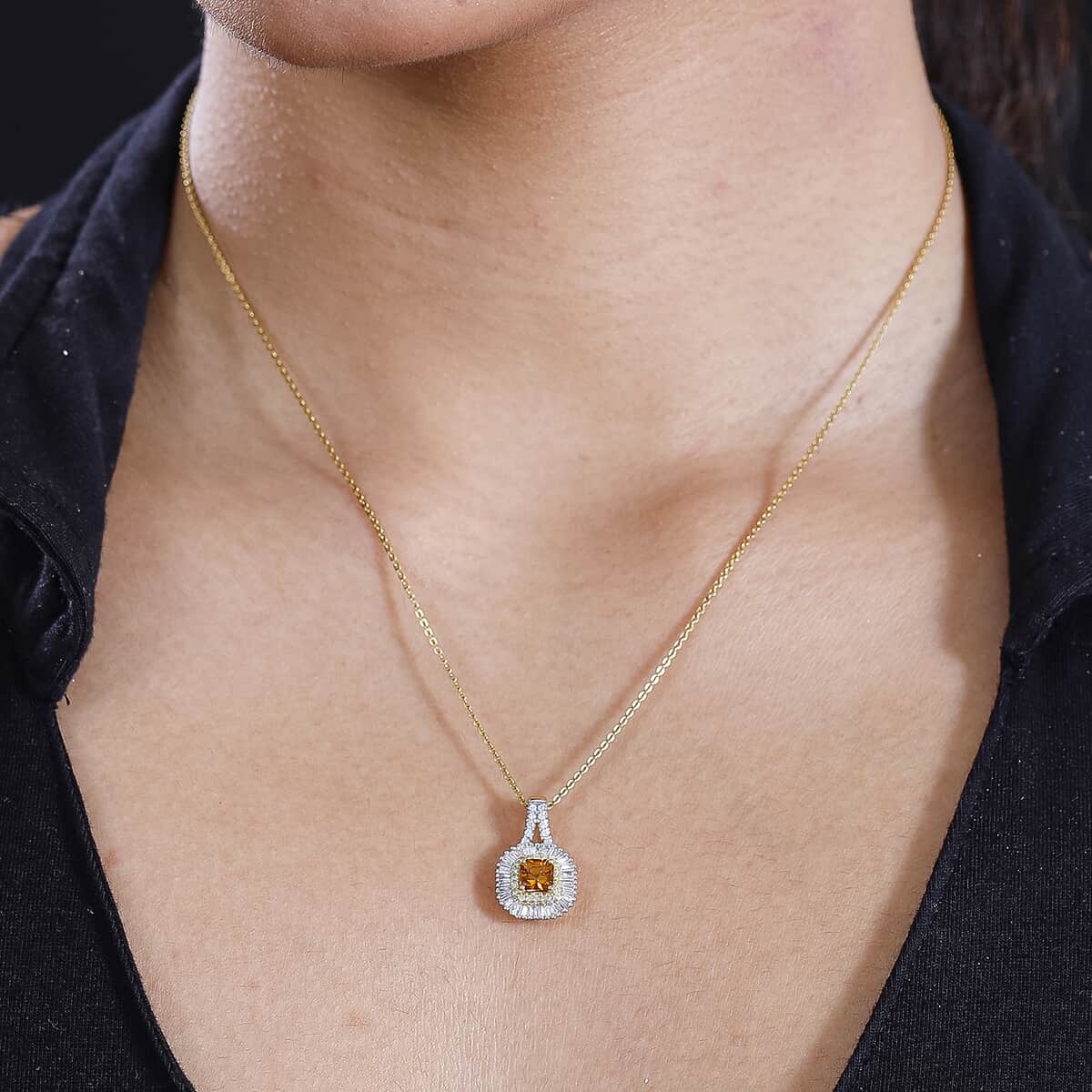 Certified & Appraised Luxoro AAA Songea Sapphire, I2 White and Yellow Diamond 1.31 ctw Double Halo Pendant in 14K Yellow Gold image number 2