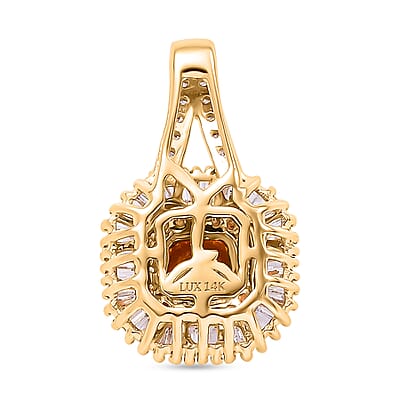Certified & Appraised Luxoro AAA Songea Sapphire, I2 White and Yellow Diamond 1.31 ctw Double Halo Pendant without Chain in 14K Yellow Gold