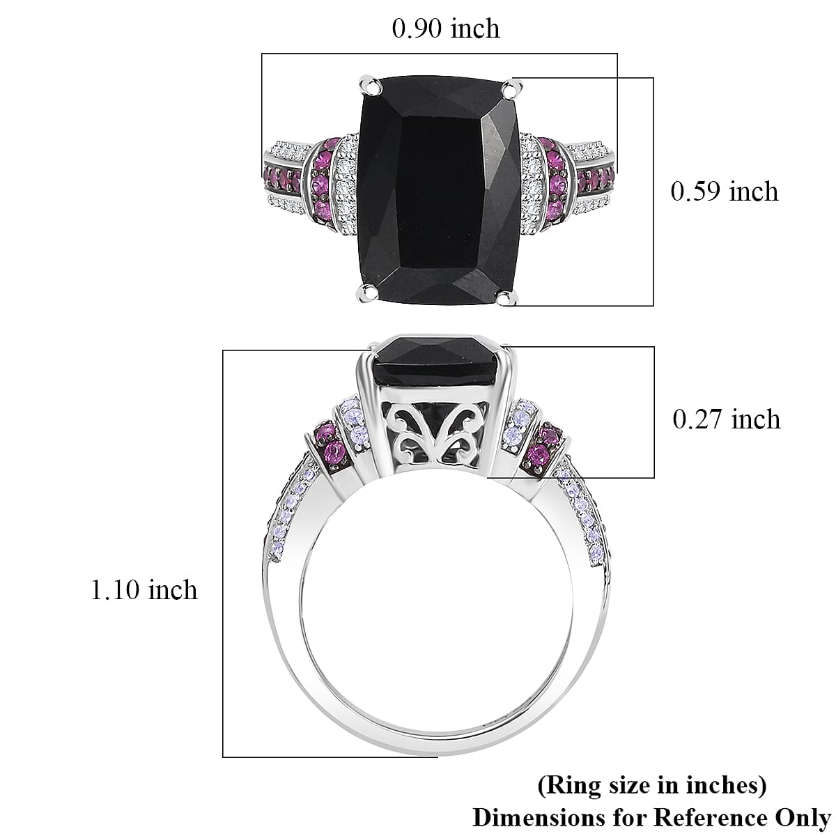 California Black Jade and Multi Gemstone 7.85 ctw Elegant Ring in Rhodium Over Sterling Silver (Size 10.0)