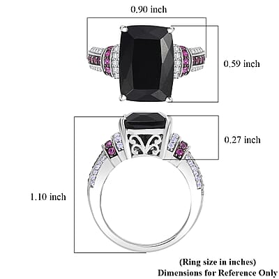 California Black Jade and Multi Gemstone 7.85 ctw Elegant Ring in Rhodium Over Sterling Silver (Size 10.0)