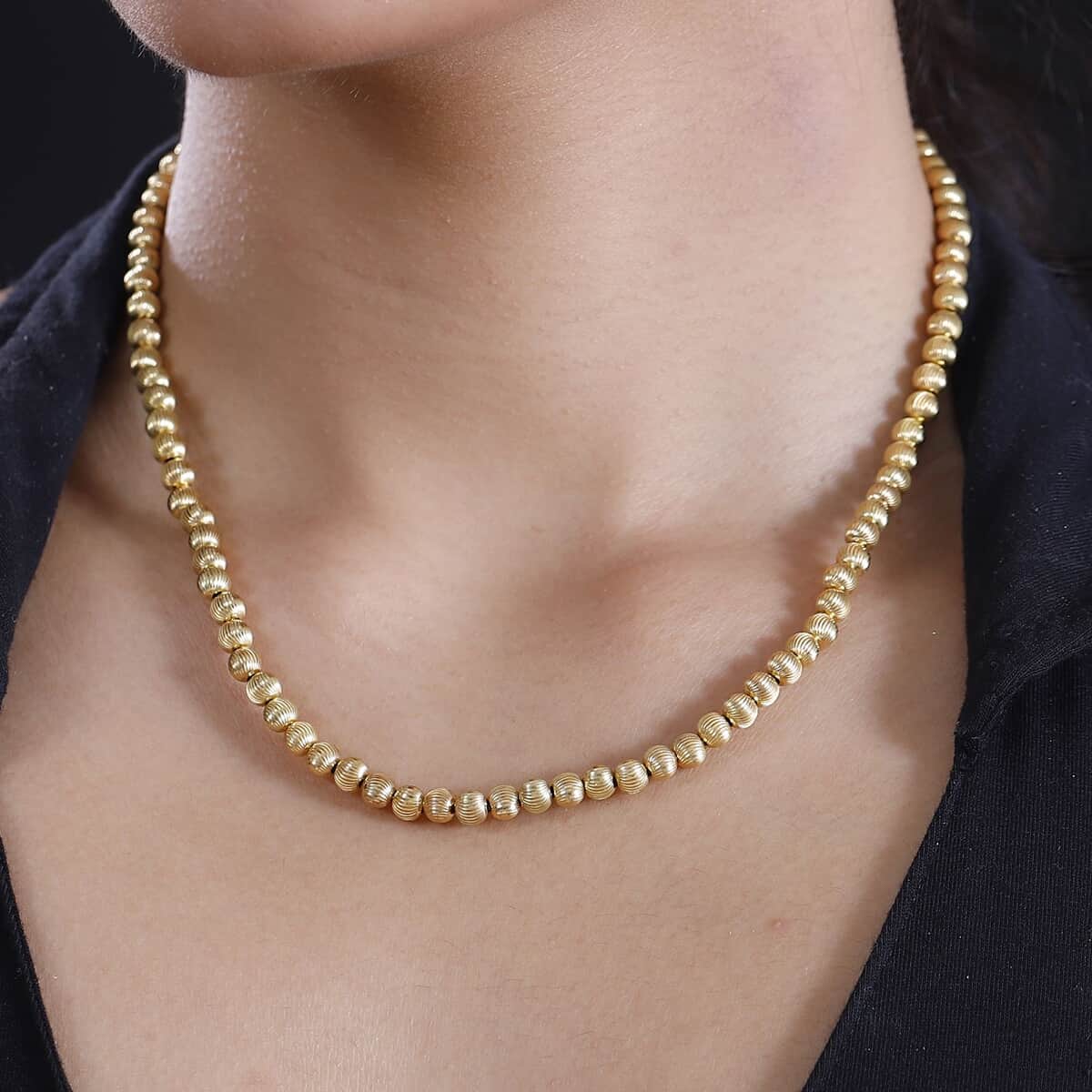 Texture Beaded Necklace in 18K Vermeil Yellow Gold Over Sterling Silver 18-20 Inches 20.20 Grams image number 2