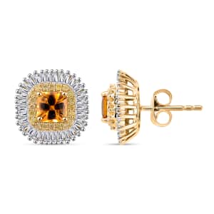 Certified & Appraised Luxoro AAA Songea Sapphire, I2 White and Yellow Diamond 2.45 ctw Double Halo Stud Earrings in 14K Yellow Gold