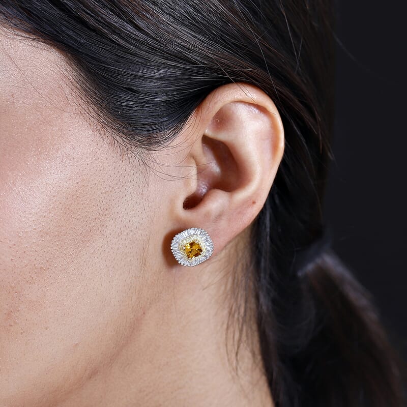 Certified & Appraised Luxoro AAA Songea Sapphire, I2 White and Yellow Diamond 2.45 ctw Double Halo Stud Earrings in 14K Yellow Gold