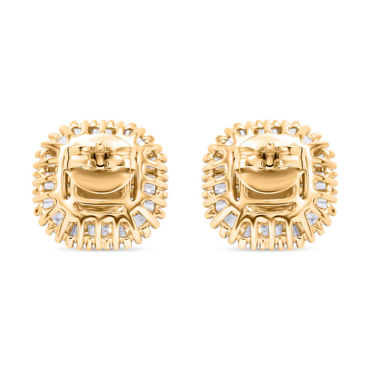 Certified & Appraised Luxoro AAA Songea Sapphire, I2 White and Yellow Diamond 2.45 ctw Double Halo Stud Earrings in 14K Yellow Gold image number 3