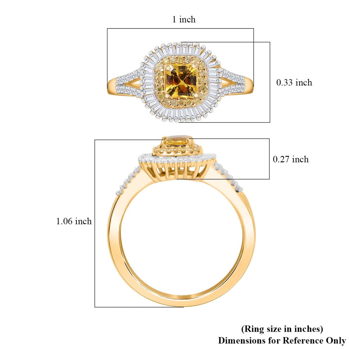 Doorbuster Certified & Appraised Luxoro AAA Pokhraj Yellow Sapphire, I2 White and Yellow Diamond 1.31 ctw Double Halo Ring in 14K Yellow Gold (Size 10.0) 4.15 Grams (Del. in 7-10 Days) image number 5